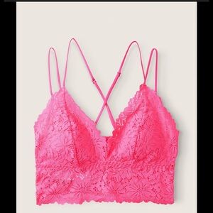 Victoria’s Secret Pink Capri Pink Lace Strappy Back Longline Bralette Medium